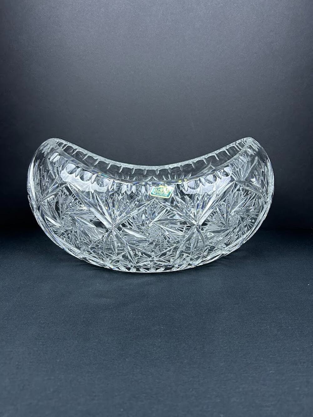 Mid-Century Traditional Large 12" Crystal Banana Shaped Bowl 24% Lead Crystal